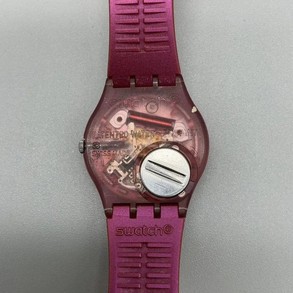 Swatch Sneaky Peaky Womens Watch 34mm Purple Dial Day Date Swiss New Battery